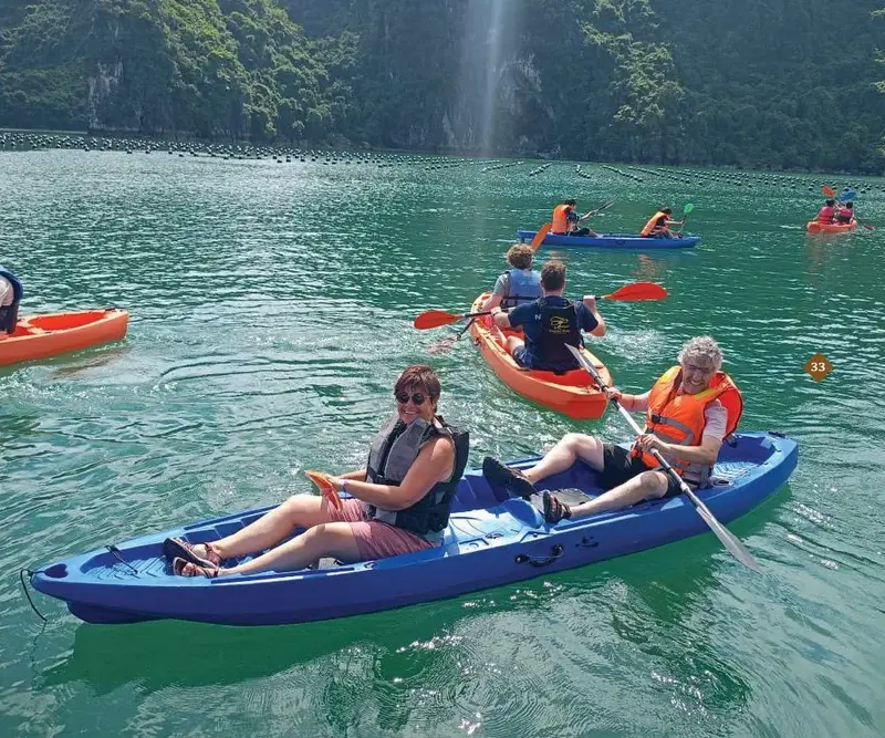 Day 1: Pearl Farm area kayaking + Titov Island hike & beach kayak halong bay