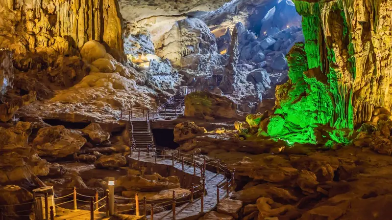 Caves inside the limestone (Sung Sot cave experience) halong bay limestone