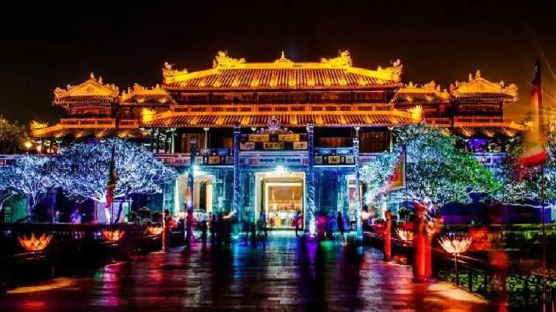 Hue Imperial City illuminated at night Hue nightlight