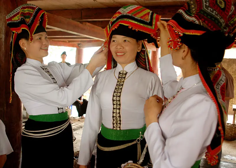 Traditional Thai attire in Mai Chau village homestay in mai chau