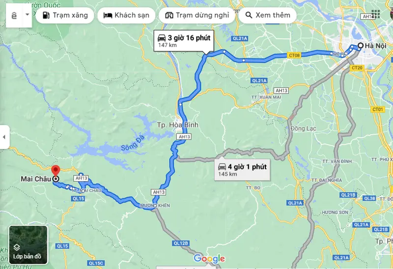 Hanoi to Mai Chau travel route map mai chau rice terraces