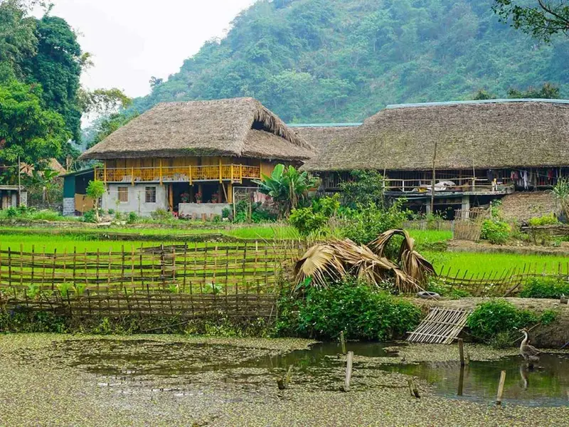 Peaceful village scene with Tay stilt homes best way to do ha giang loop